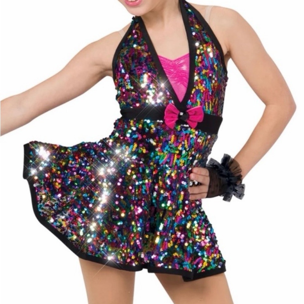 A Wish Come True Girls Multicolor Sequin Halter Dance Dress - Size L (Child)